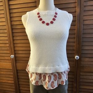 LOFT Mock Layered White and Paisley Sweater Shell (SP)